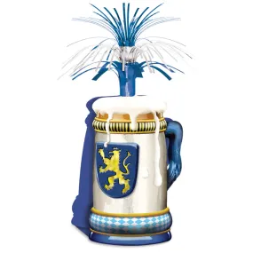 15" Oktoberfest Decoration Centerpiece Beer Stein with Blue Streamers