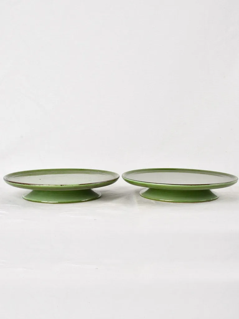 2 green glazed cake stands 11½"
