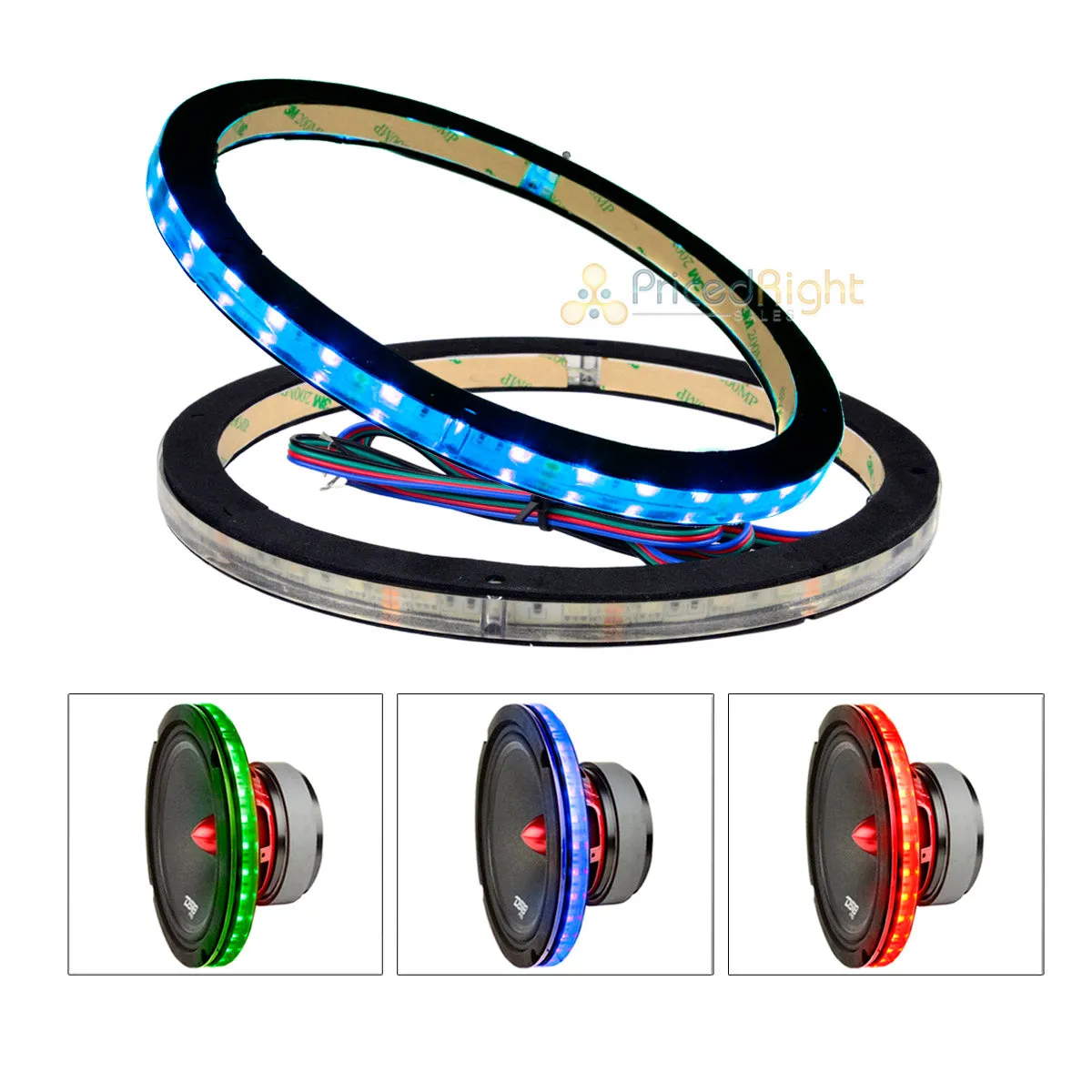 2 Pack DS18 8" Speaker Light Ring 1/2" Spacer RGB LED Waterproof LRING8 Accent