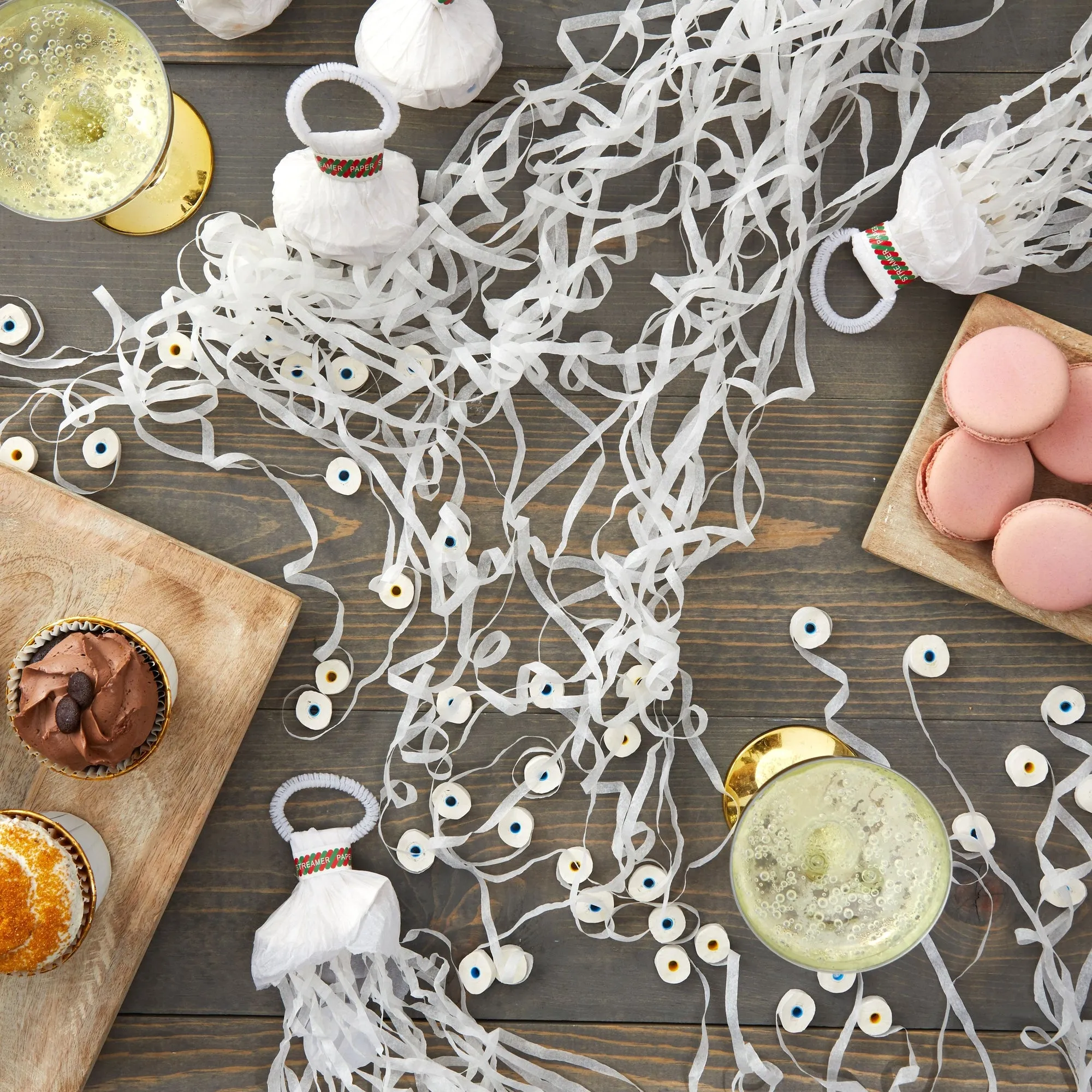 24-Pack White Throw Streamers, 4x2.5-Inch No-Mess Confetti Shakers with Multiple Rolls of 19.8-Foot Long Paper Strips, Tear Open and Toss Party Favors for Birthday Celebrations