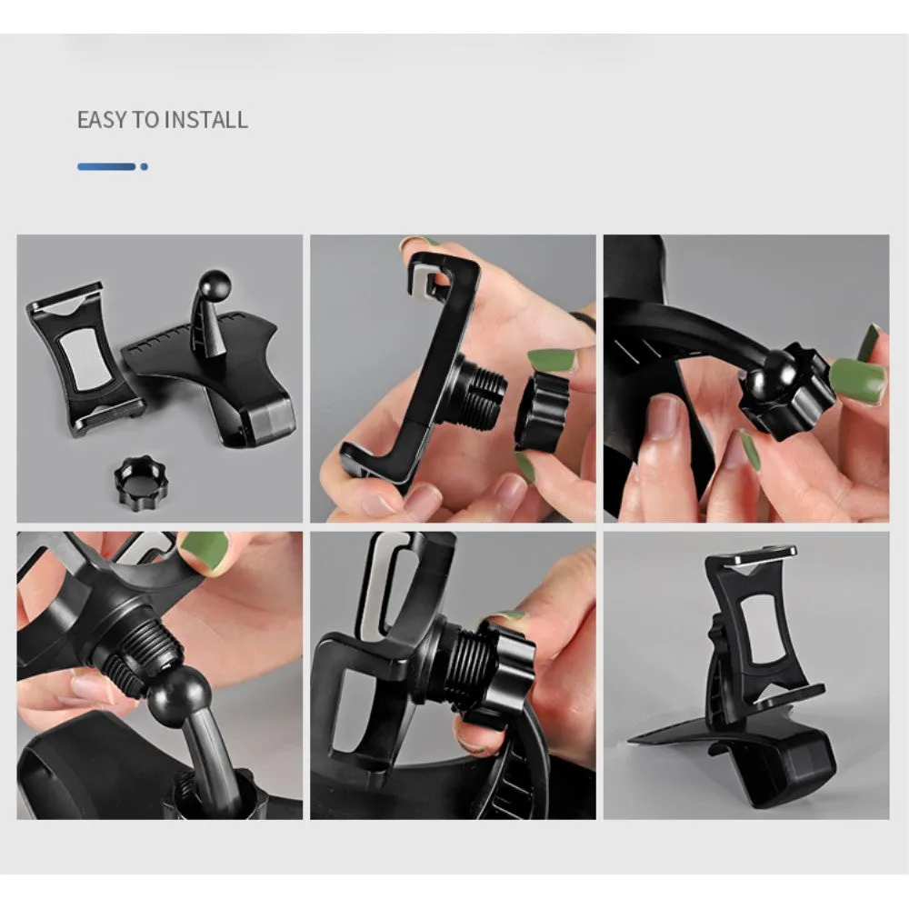 3 in 1 Car GPS Smartphone Holder: Dashboard / Visor Clamp   AC Grid Clip for M.T.T. Waterproof - Black