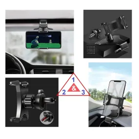 3 in 1 Car GPS Smartphone Holder: Dashboard / Visor Clamp   AC Grid Clip for M.T.T. Waterproof - Black