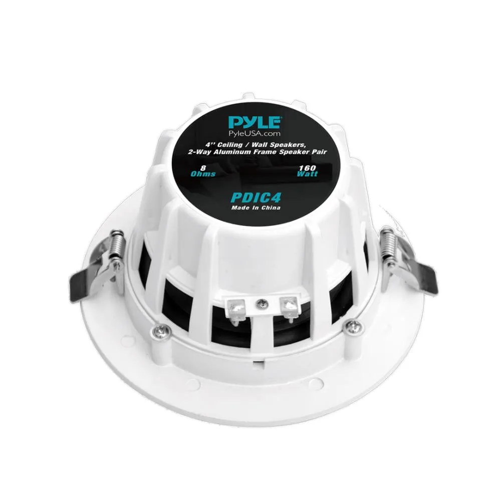 4’’ Ceiling / Wall Speakers, 2-Way Aluminum Frame Speaker Pair, 160 Watt