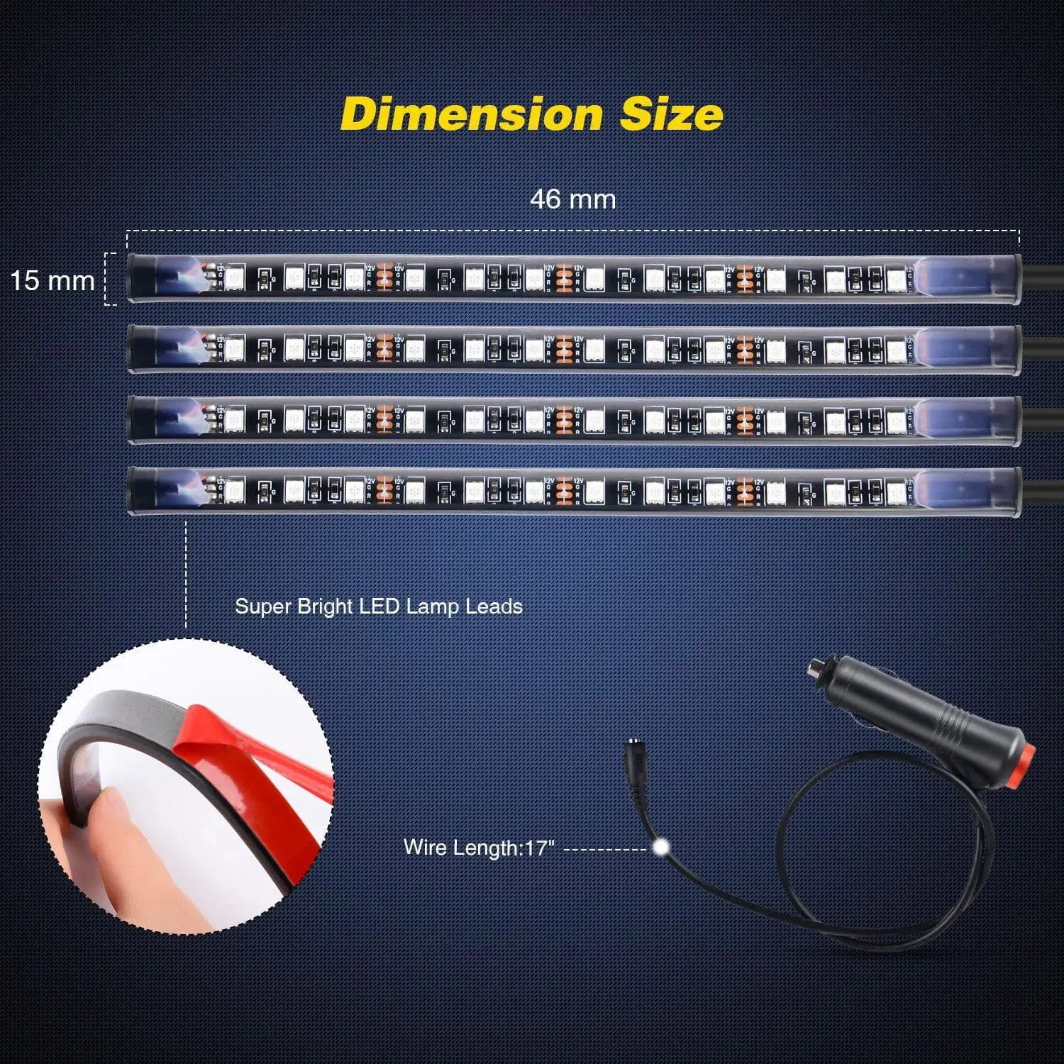 48Leds RGB Interior Light Strip Remote Control 4PCS