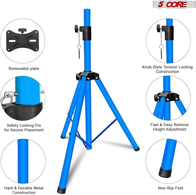 5 Core Speaker Stand Tripod Floor Adjustable Up to 48 Inch DJ Studio Monitor Stands Short Pole Mount - SS HD 1PK SKY BLU 4FT