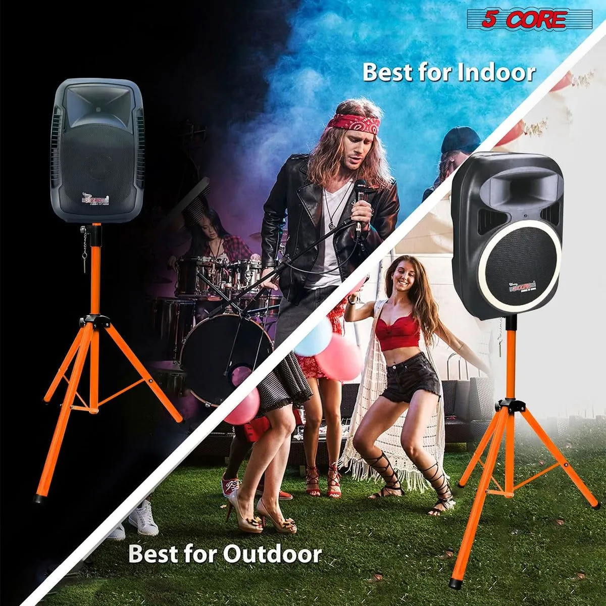 5 Core Speaker Stand Tripod Floor Heavy Duty Adjustable Up to 72 Inch DJ Studio Monitor Stands Pole Mount - SS HD ORG WOB