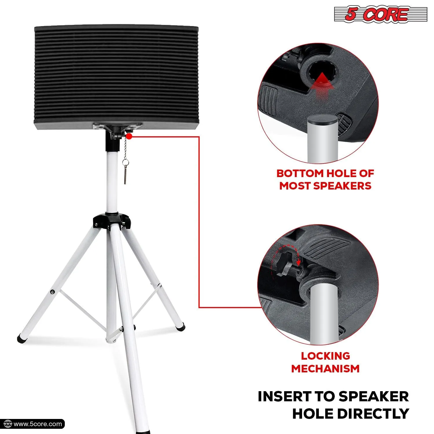 5 Core Speaker Stand Tripod Floor Heavy Duty Adjustable Up to 72 Inch DJ Studio Monitor Stands Pole Mount - SS HD WH BAG
