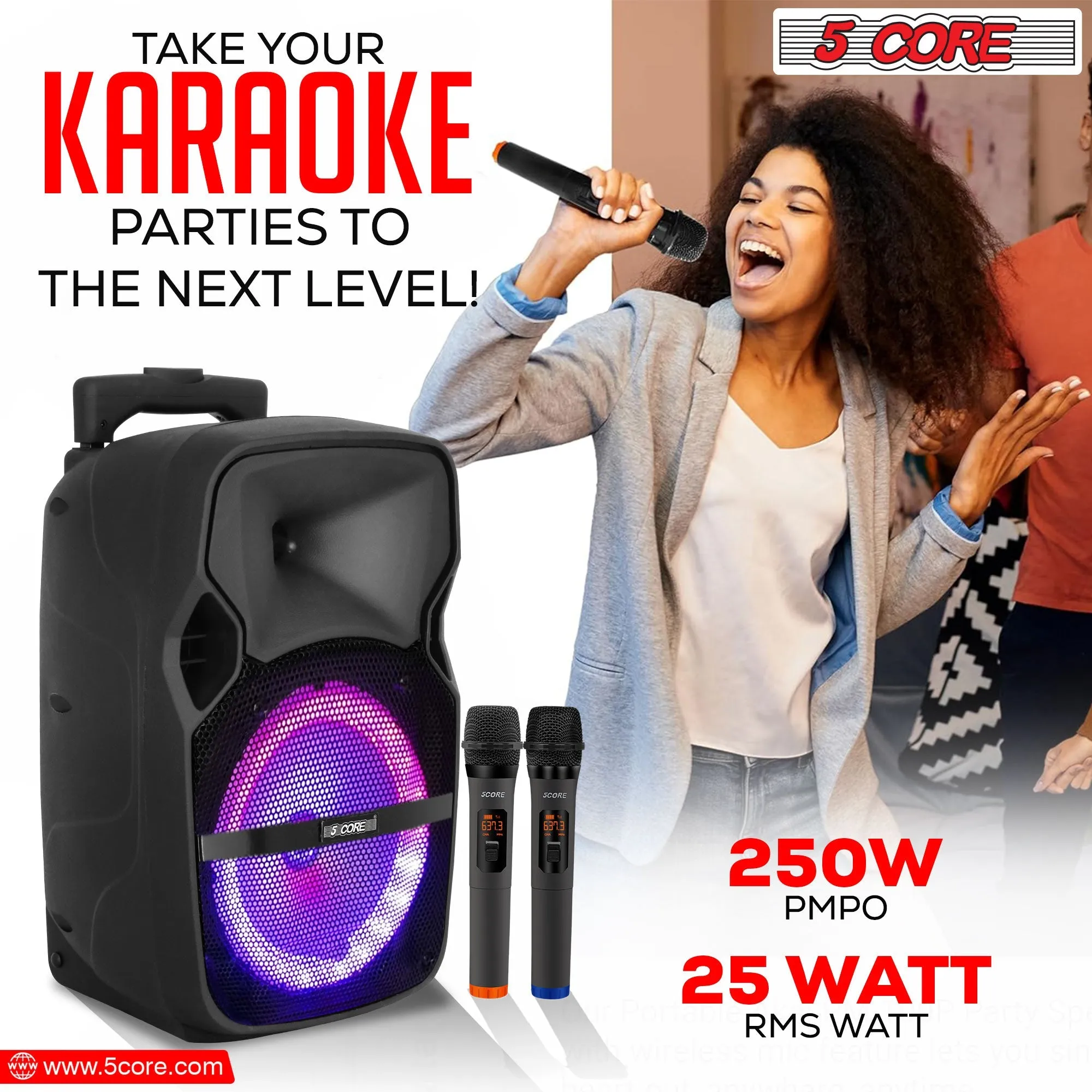 5Core 8 inch PA Portable Bluetooth Party Speaker Karaoke Boombox   2