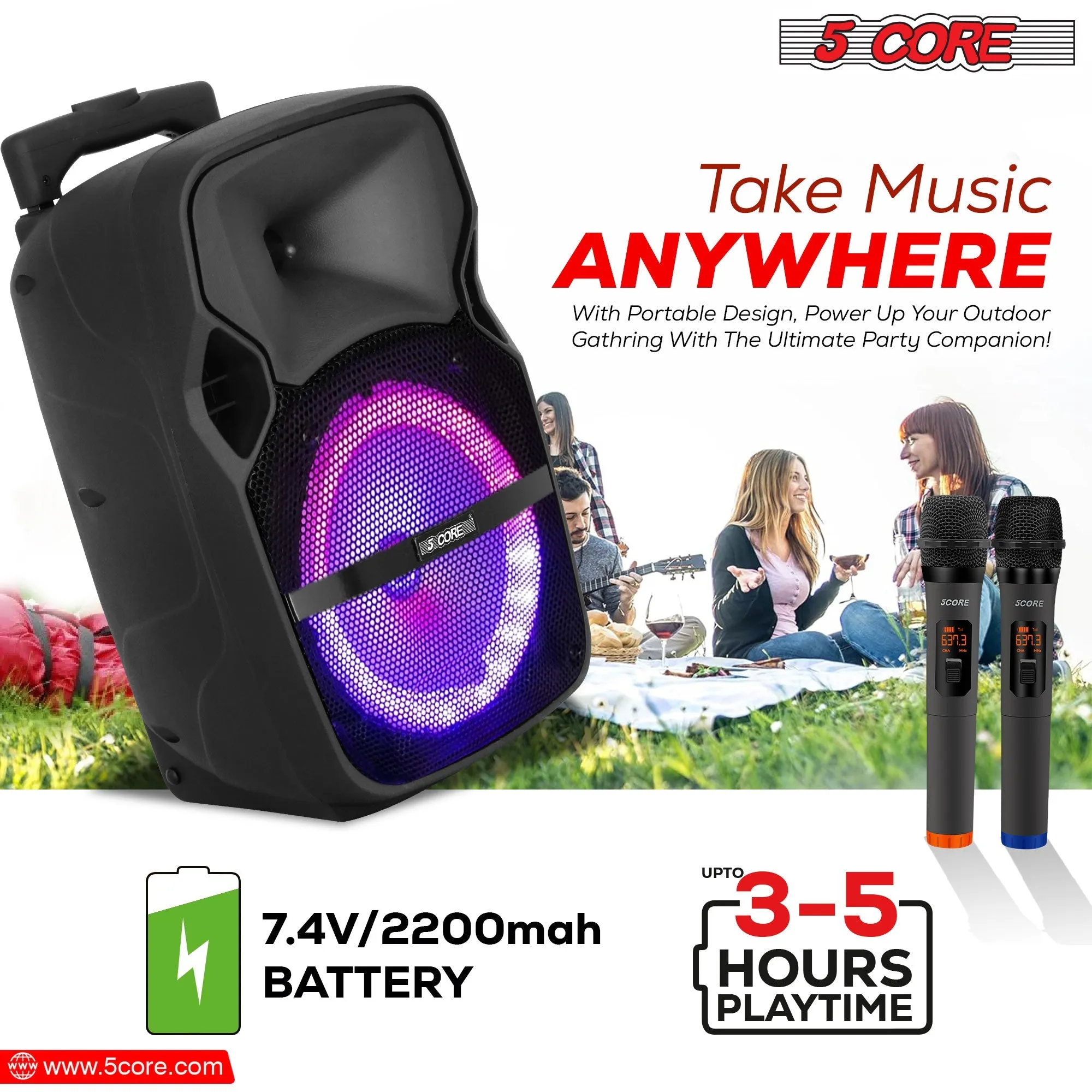 5Core 8 inch PA Portable Bluetooth Party Speaker Karaoke Boombox   2