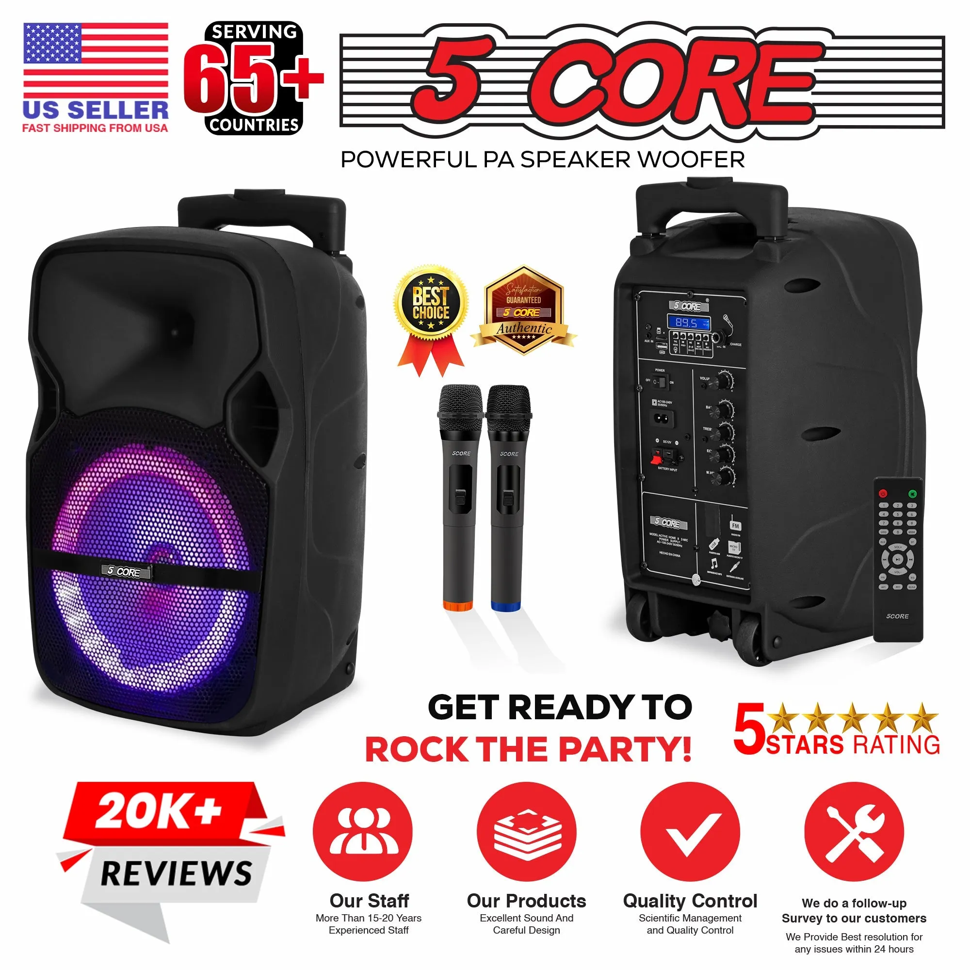 5Core 8 inch PA Portable Bluetooth Party Speaker Karaoke Boombox   2