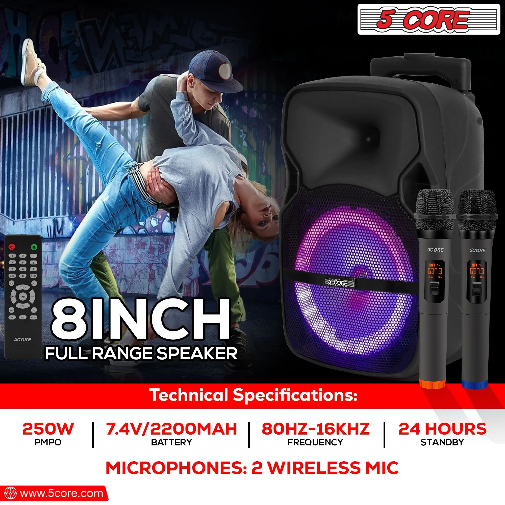 5Core 8 inch PA Portable Bluetooth Party Speaker Karaoke Boombox   2