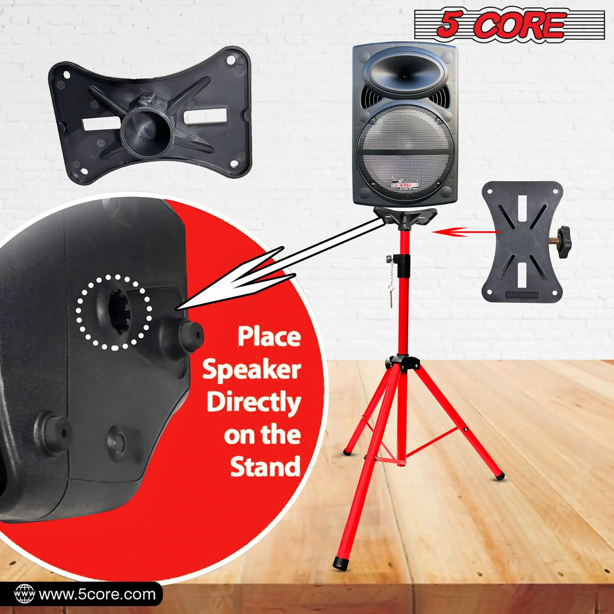 5Core Speaker Stand Tripod Tall Adjustable 72 Inch DJ Studio Monitor Stands Pole Mount RED