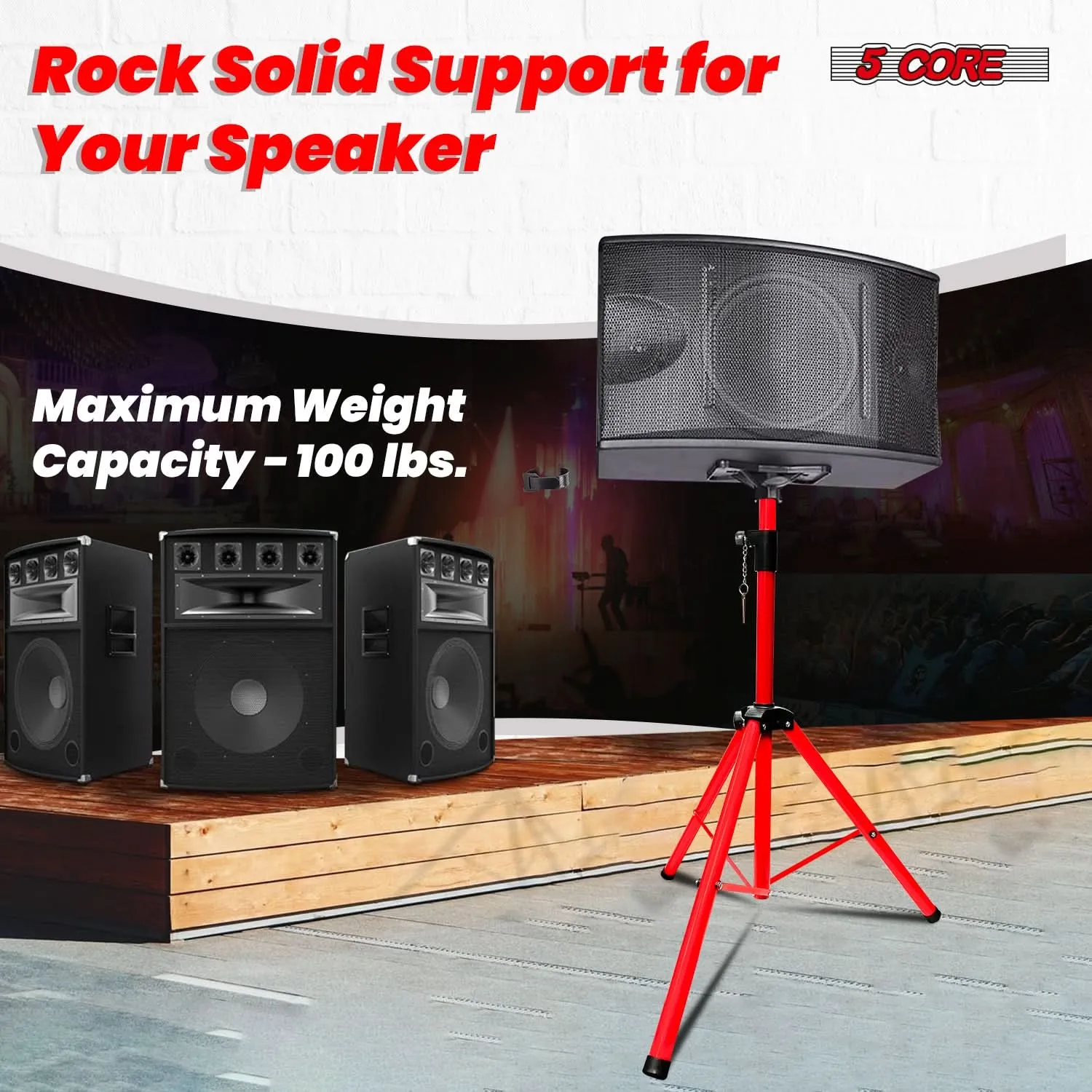 5Core Speaker Stand Tripod Tall Adjustable 72 Inch DJ Studio Monitor Stands Pole Mount RED