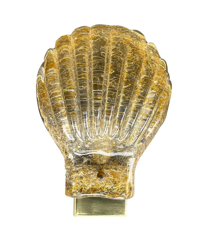 A pair of lovely orignal Italian 1960s Barovier & Toso Murano glass shell wall sconces with brass fittings