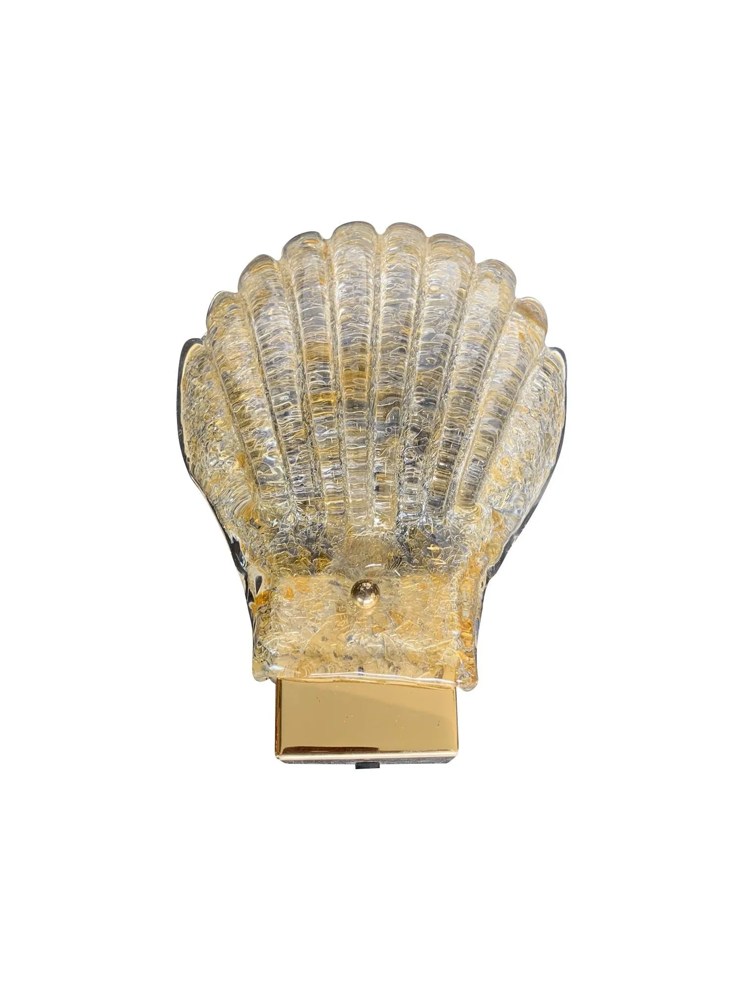 A pair of lovely orignal Italian 1960s Barovier & Toso Murano glass shell wall sconces with brass fittings