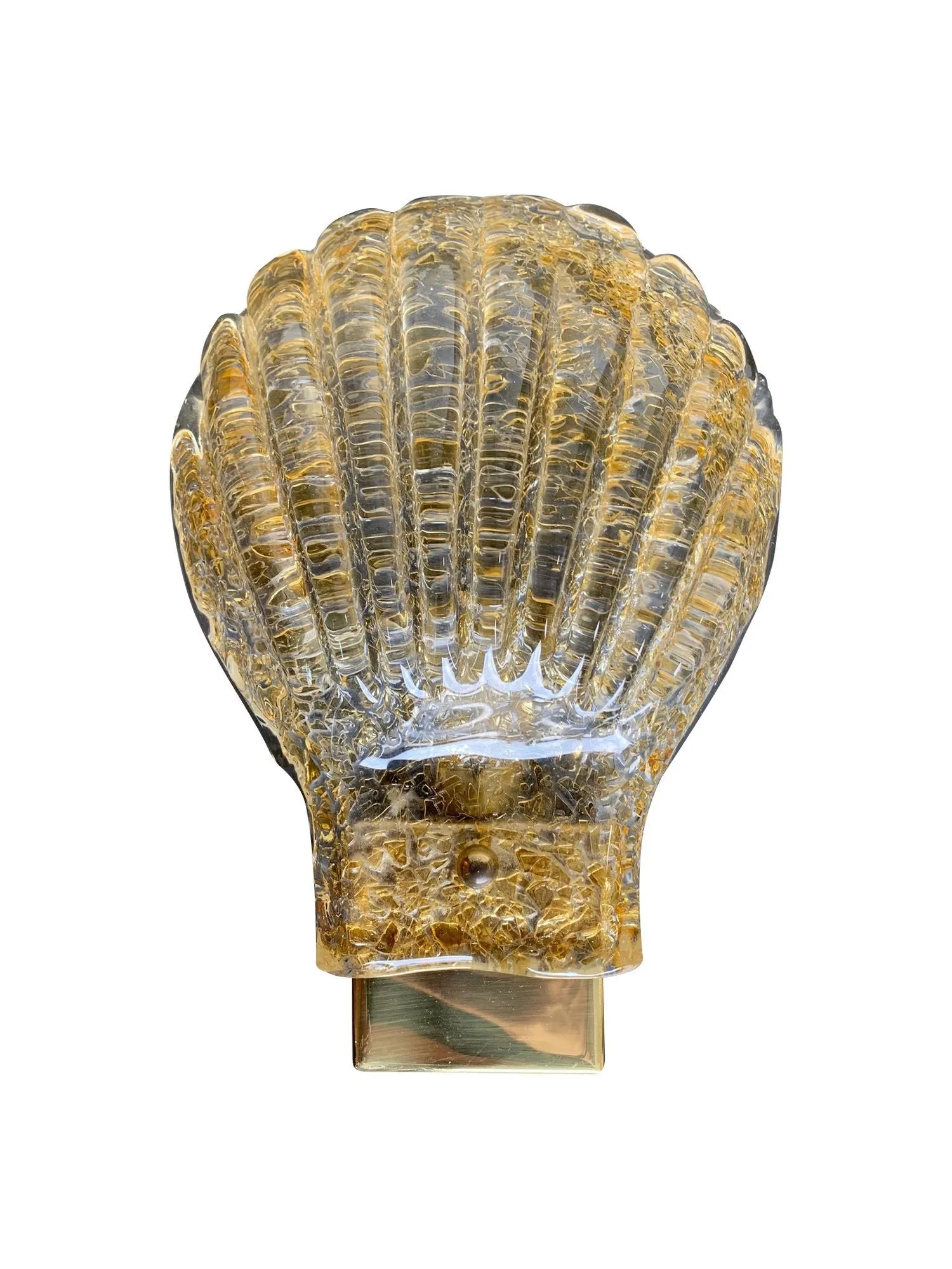 A pair of lovely orignal Italian 1960s Barovier & Toso Murano glass shell wall sconces with brass fittings