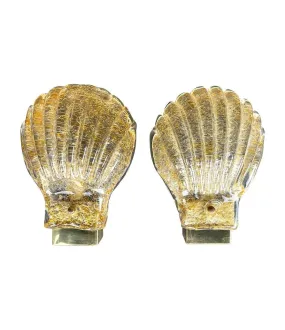 A pair of lovely orignal Italian 1960s Barovier & Toso Murano glass shell wall sconces with brass fittings