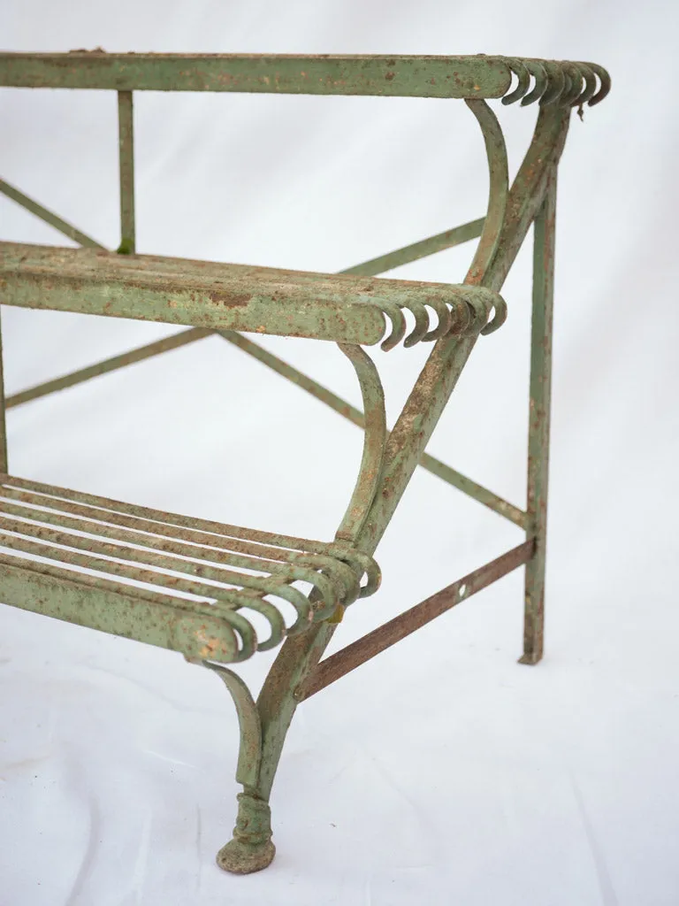 Antique French Arras-style 3-tier iron plant stand w/ rustic green patina 23¾"