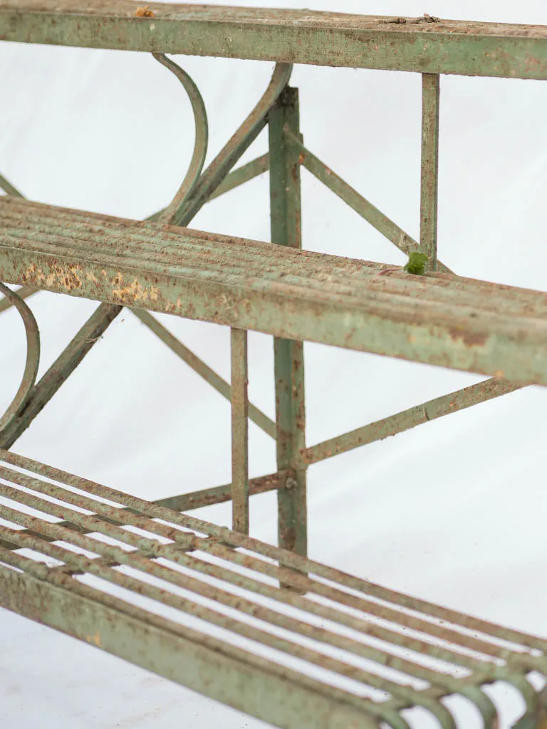 Antique French Arras-style 3-tier iron plant stand w/ rustic green patina 23¾"