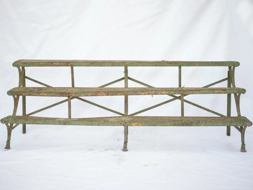 Antique French Arras-style 3-tier iron plant stand w/ rustic green patina 23¾"