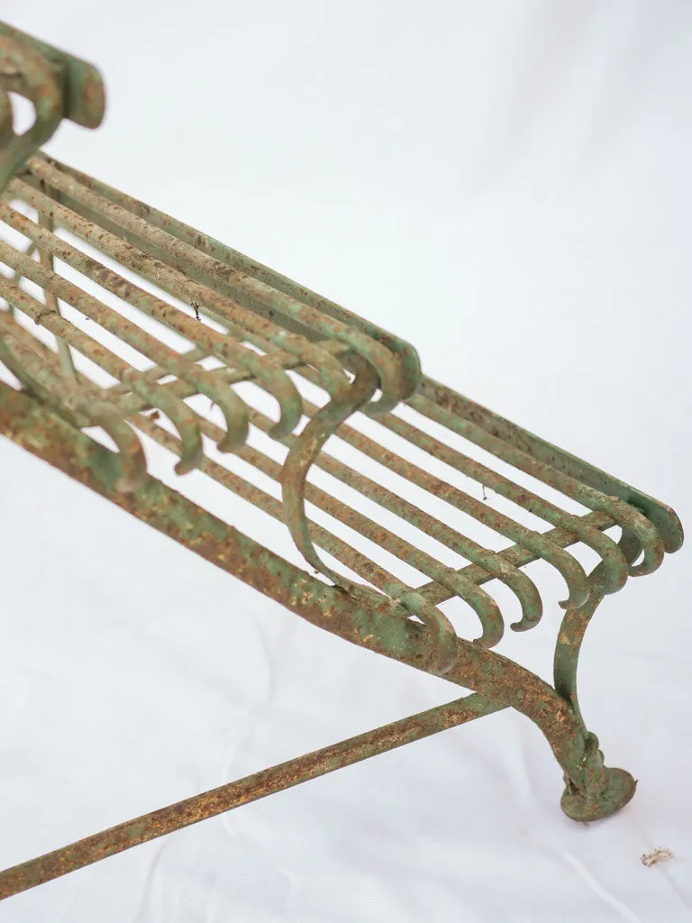 Antique French Arras-style 3-tier iron plant stand w/ rustic green patina 23¾"