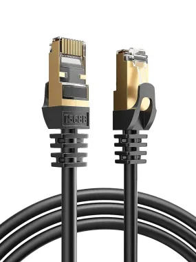 BaymroTech Cat 7 Ethernet Cable 50ft, 10Gbps 600MHz High Speed Internet Patch Cord, 28AWG Weatherproof Cable, with Shielded Gold Plated RJ45 Connector for Switch, Modems, Routers, Black Round Cable