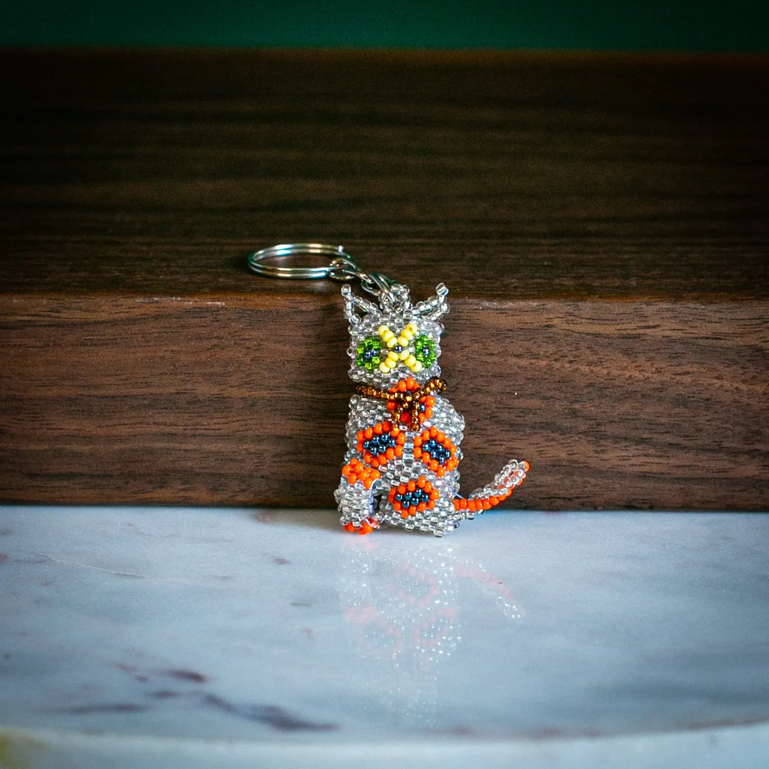 Beaded Cat Keychain