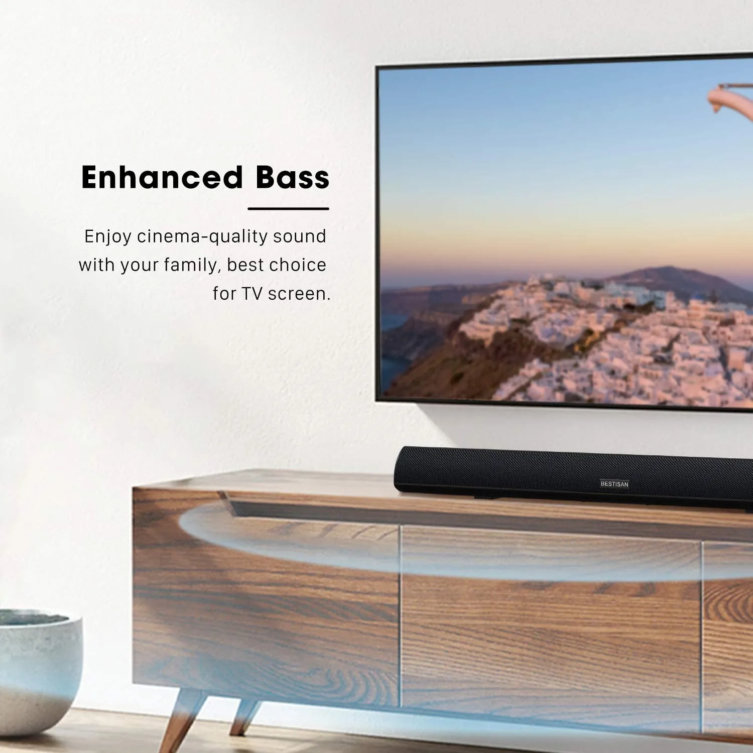 BESTISAN Soundbar/TV Sound Bar with Dual Bass Ports Wired and Wireless Bluetooth 5.0 Home Theater System (28 Inch, Enhanced Bass Technology, 3-Inch Drivers, Bass Adjustable, Wall Mountable, Dsp) | Open Box