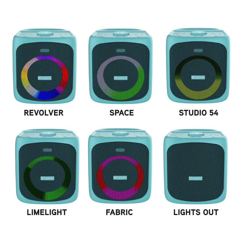 BlueAnt Portable X4 Bluetooth Party Speaker Light Up Microphone Teal Blue
