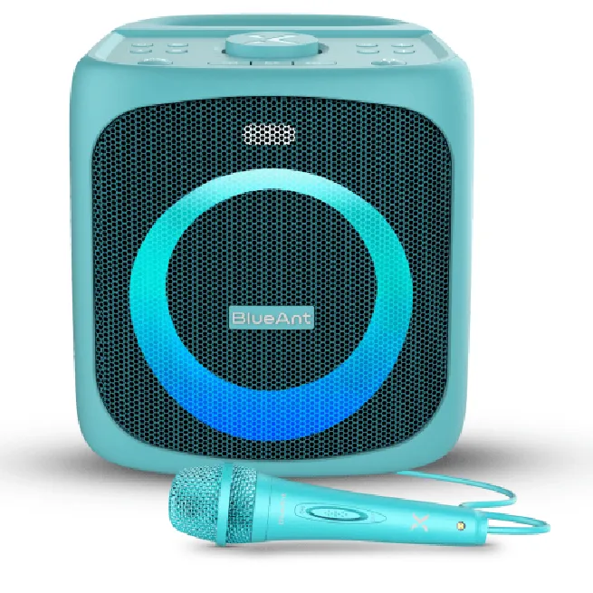 BlueAnt Portable X4 Bluetooth Party Speaker Light Up Microphone Teal Blue