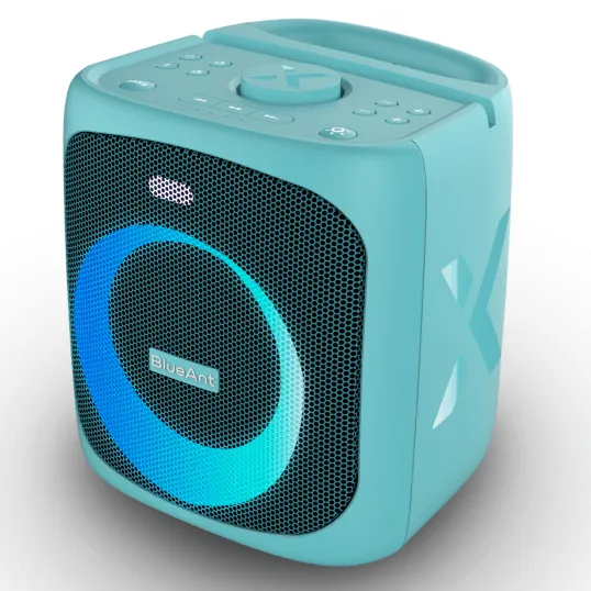 BlueAnt Portable X4 Bluetooth Party Speaker Light Up Microphone Teal Blue