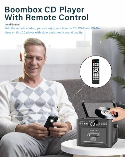 Boombox Cassette CD Player Bluetooth5.1 with 5000mAh Battery,5W Dual Stereo Speakers,Rechargeable CD Player with FM Radio,Remote Control,Tape Recording,3.5mm Earphone Jack,AUX/Micro SD/USB for Home
