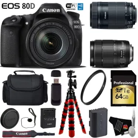 Canon EOS 80D DSLR Camera with 18-135mm is STM Lens & 55-250mm is STM Lens   Flexible Tripod   UV Protection Filter Ultimate Bundle