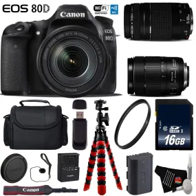 Canon EOS 80D DSLR Camera with 18-135mm is STM Lens & 75-300mm III Lens   Flexible Tripod   UV Protection Filter Ultimate Bundle