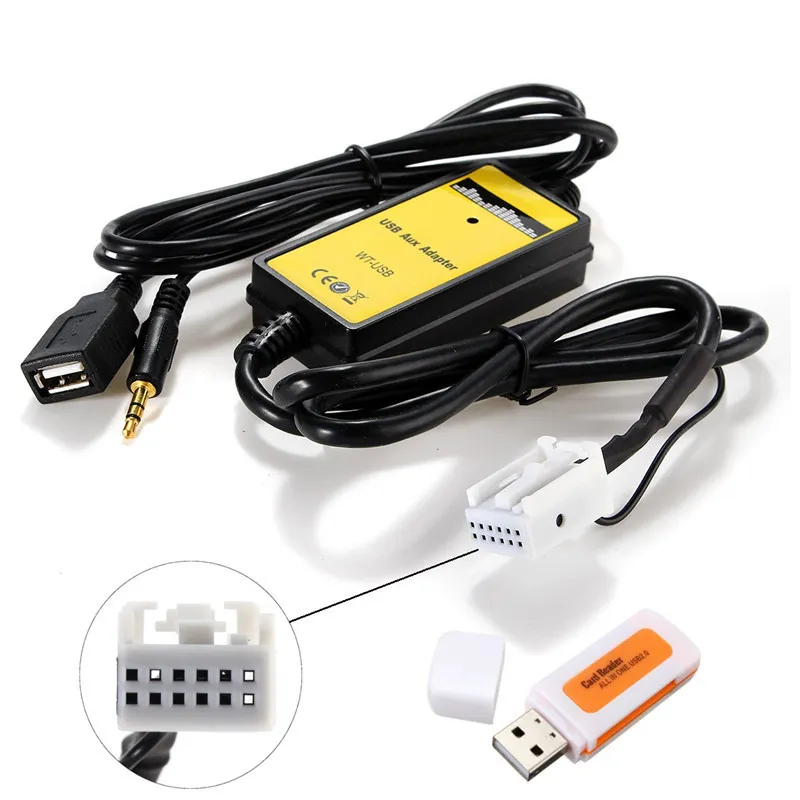 Car USB MP3 Interface Adapter & Card Reader 3.5Mm AUX in Input for 12Pin VW Audi