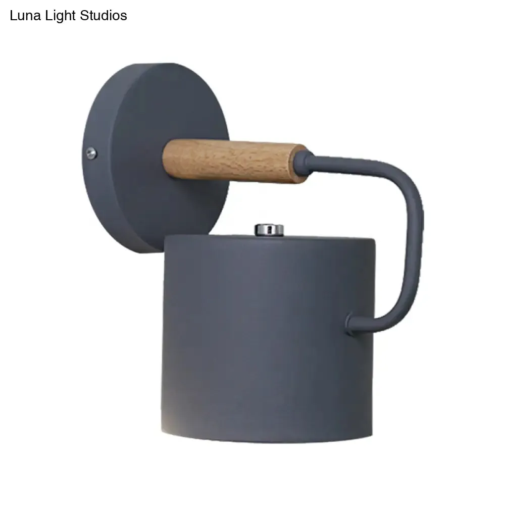 Contemporary Metal Wall Light Sconce - Cylindrical 5" W - Gray/White/Green - Mounts over Table