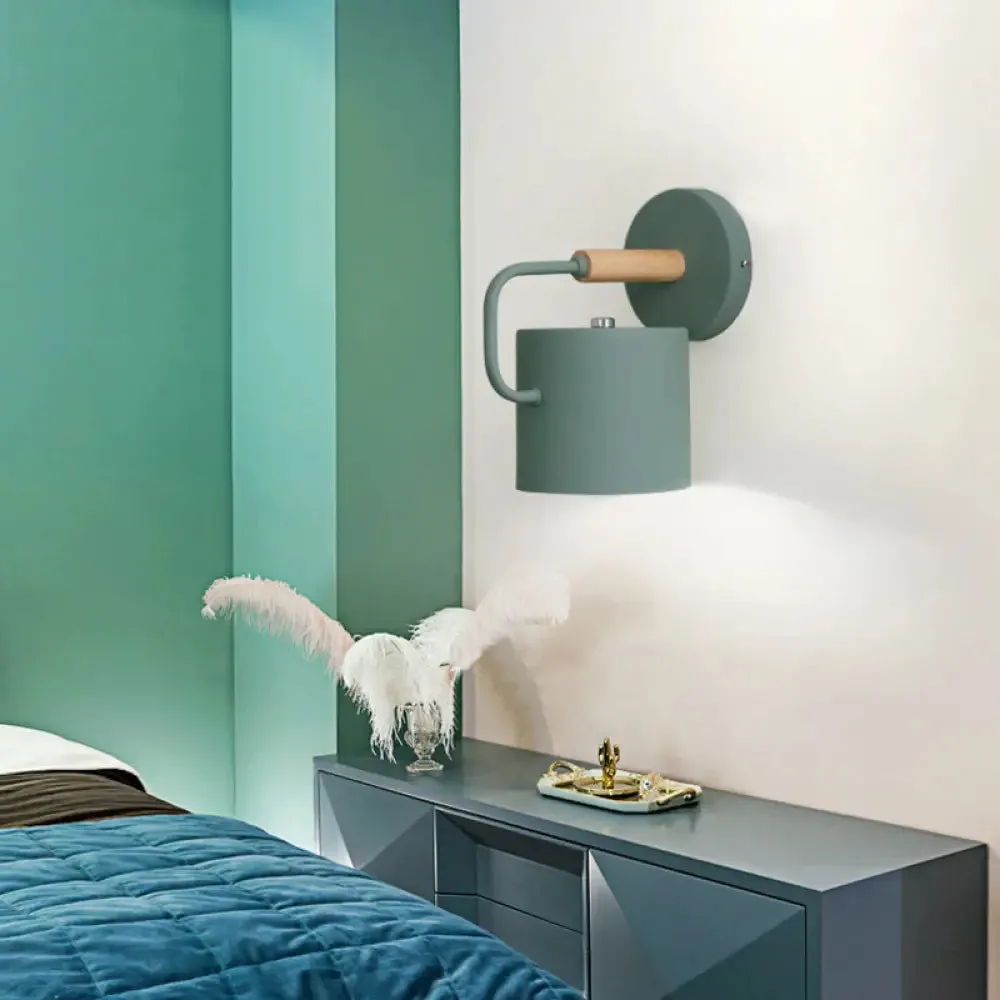 Contemporary Metal Wall Light Sconce - Cylindrical 5" W - Gray/White/Green - Mounts over Table