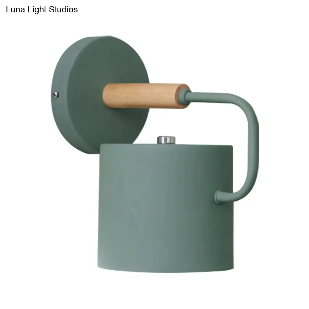 Contemporary Metal Wall Light Sconce - Cylindrical 5" W - Gray/White/Green - Mounts over Table