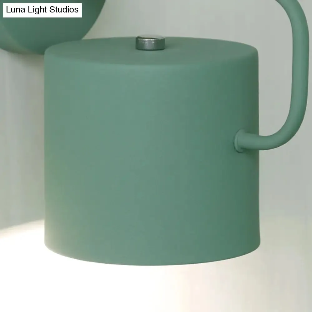 Contemporary Metal Wall Light Sconce - Cylindrical 5" W - Gray/White/Green - Mounts over Table
