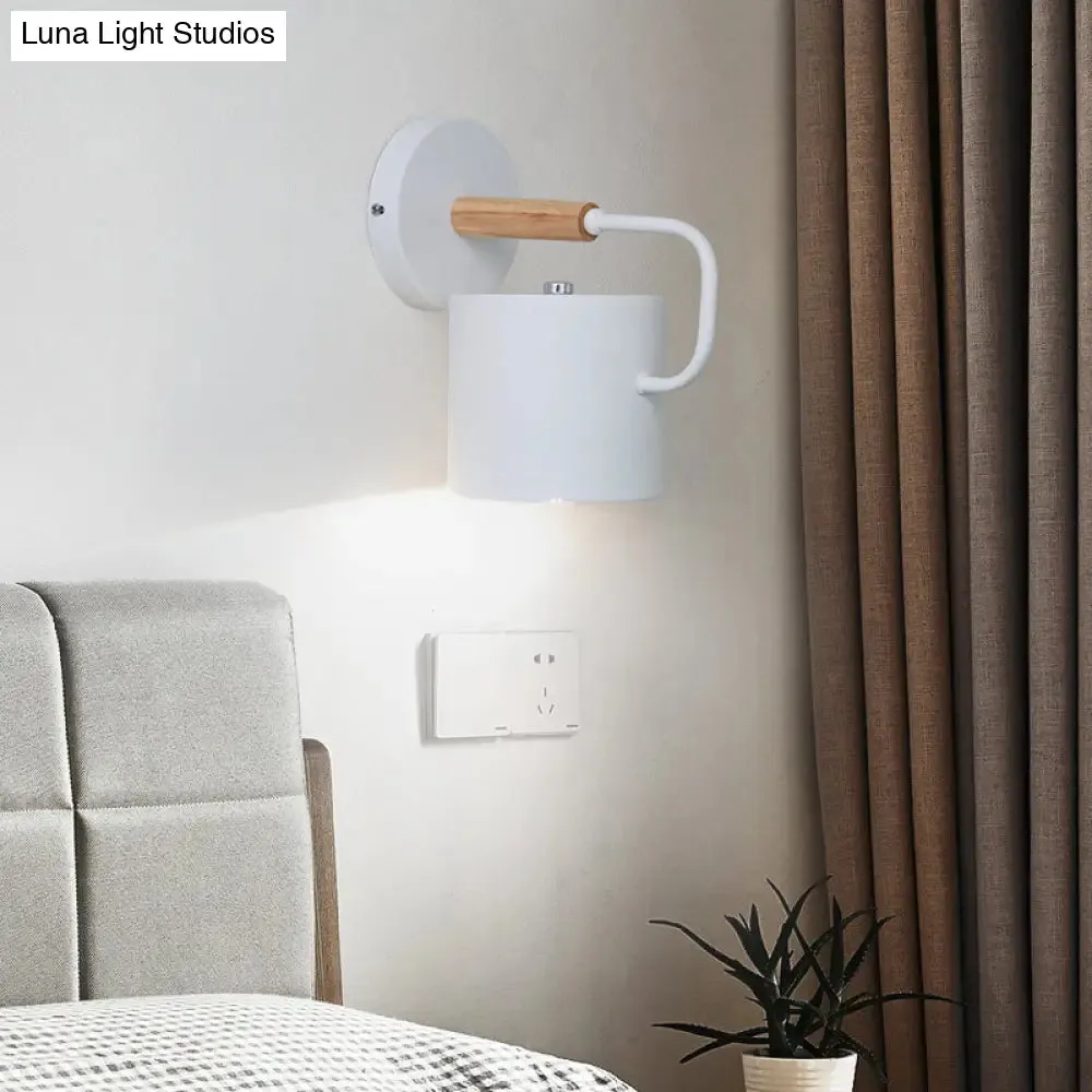 Contemporary Metal Wall Light Sconce - Cylindrical 5" W - Gray/White/Green - Mounts over Table
