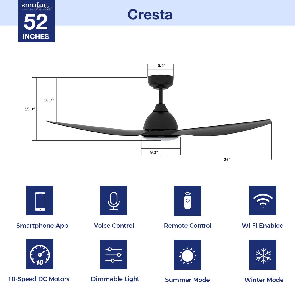 Cresta 52 inch Smart Ceiling Fan with Integrated LED Light and Remote