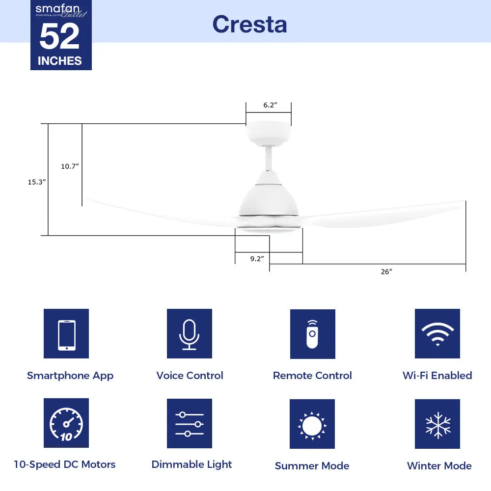 Cresta 52 inch Smart Ceiling Fan with Integrated LED Light and Remote