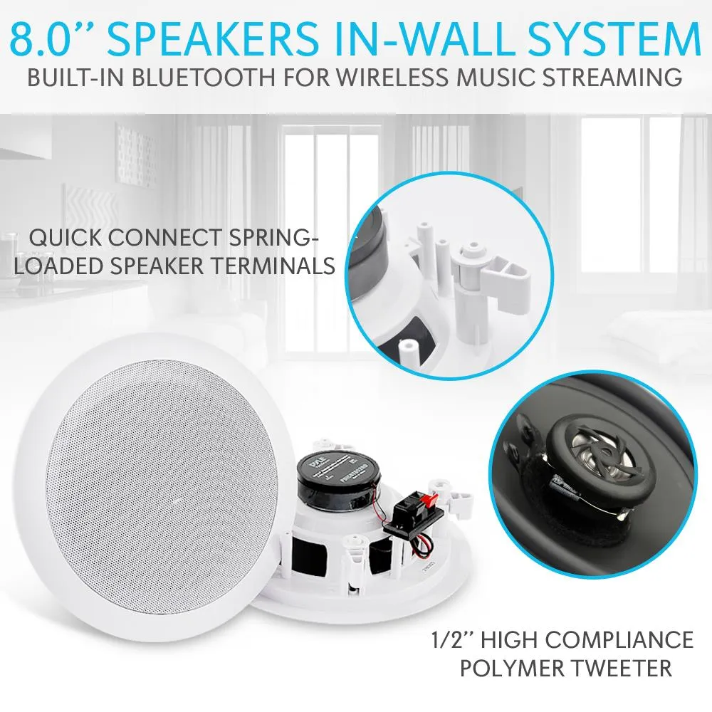 Dual 8’’ Bluetooth Ceiling / Wall Speakers, 2-Way Flush Mount Home Speaker Pair, 250 Watt
