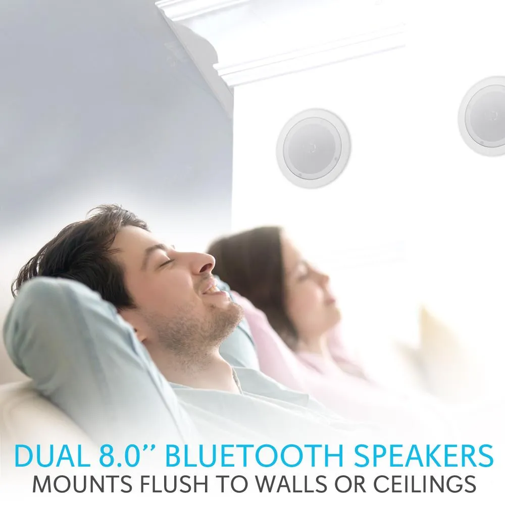 Dual 8’’ Bluetooth Ceiling / Wall Speakers, 2-Way Flush Mount Home Speaker Pair, 250 Watt