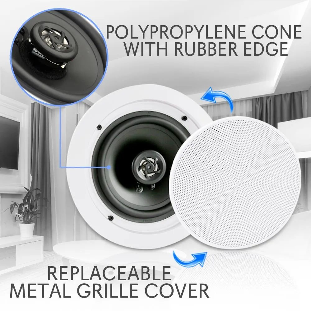 Dual 8’’ Bluetooth Ceiling / Wall Speakers, 2-Way Flush Mount Home Speaker Pair, 250 Watt