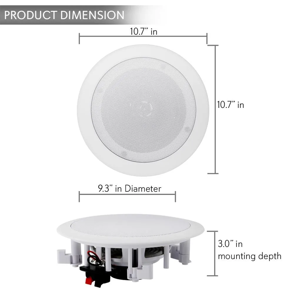 Dual 8’’ Bluetooth Ceiling / Wall Speakers, 2-Way Flush Mount Home Speaker Pair, 250 Watt