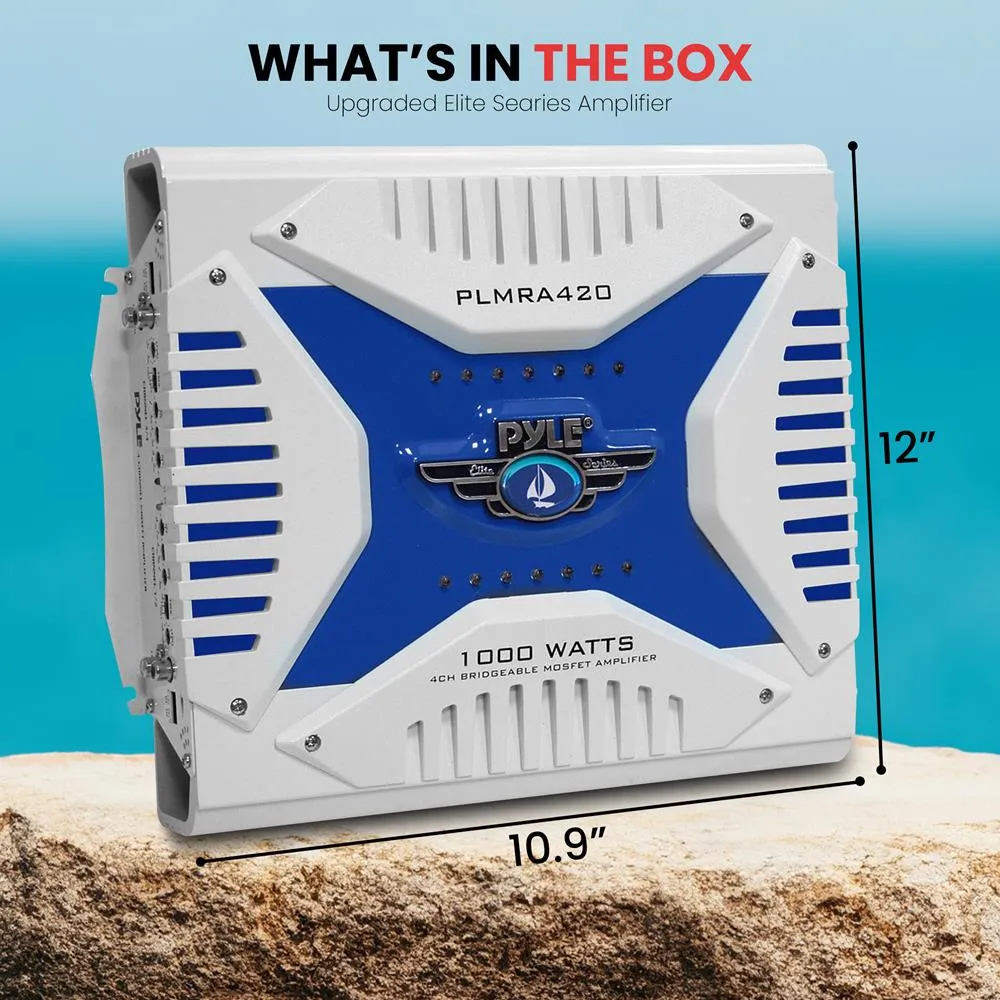 Elite Series Waterproof Amplifier, Bridgeable 1000 Watt 4-Channel Amp