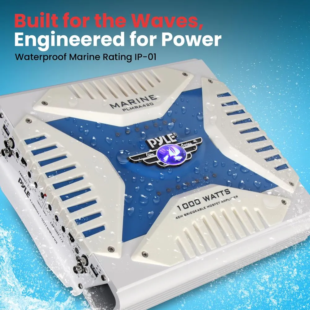 Elite Series Waterproof Amplifier, Bridgeable 1000 Watt 4-Channel Amp