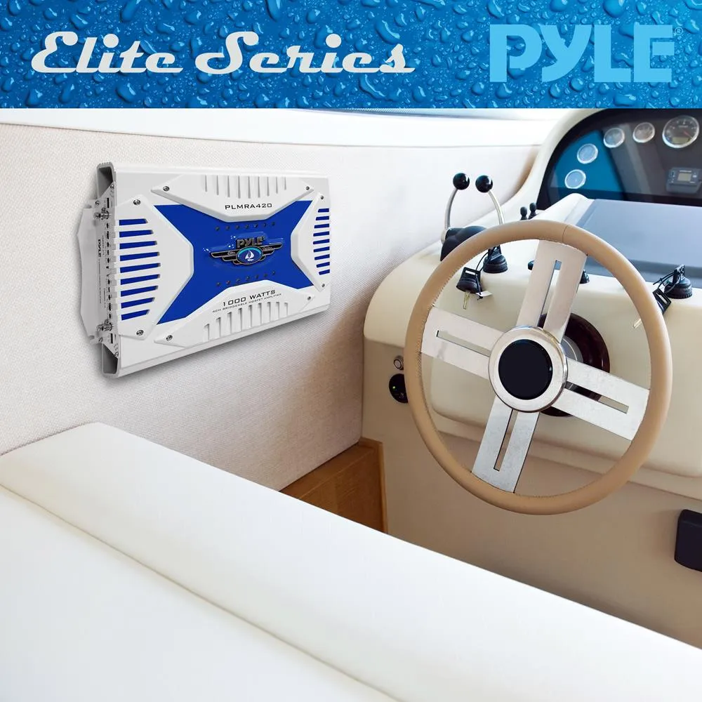 Elite Series Waterproof Amplifier, Bridgeable 1000 Watt 4-Channel Amp