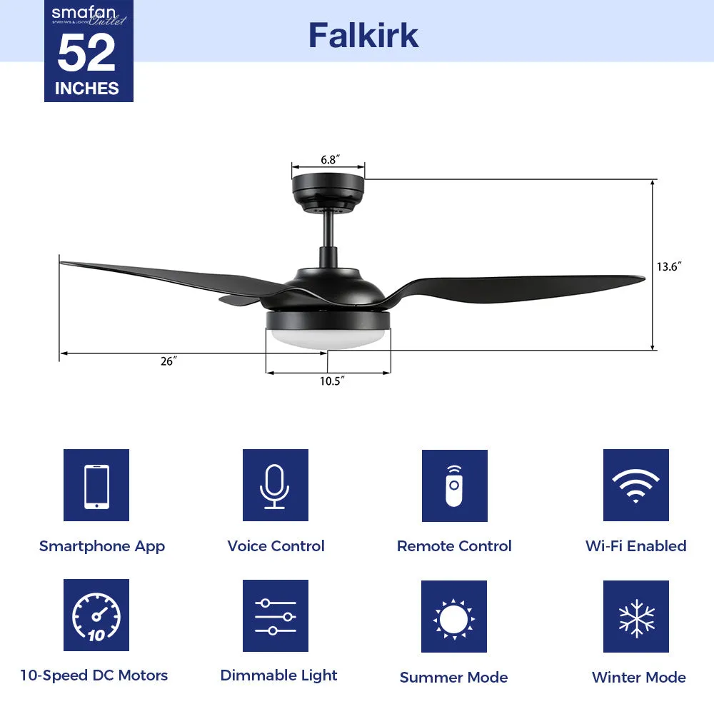 Falkirk 52 inch Modern Smart Ceiling Fan with LED Light And Remote